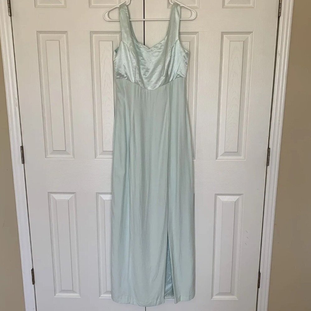ILGWU Medium Mint Green Full Length Dress Sleeveless Gown With Slit Vintage
